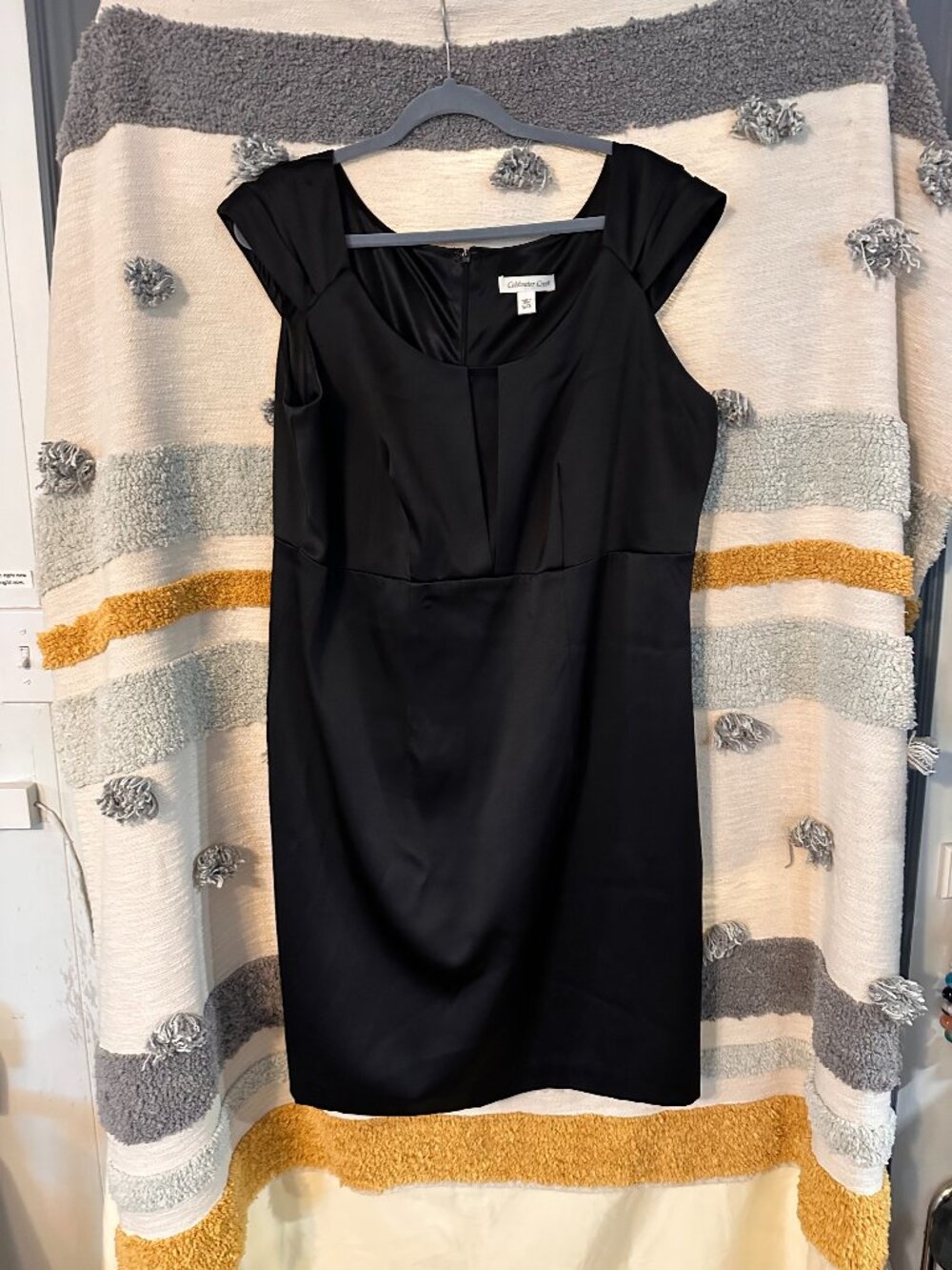 Coldwater Creek Black Satin Cap Sleeve Little Black Cocktail Dress - W18